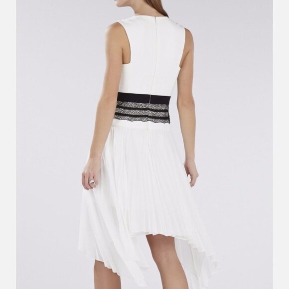 BCBGMaxAzria "Adelyn" Off White Sleeveless Pleated Skirt Lace Trim Dress, Size 4 - Picture 2 of 16